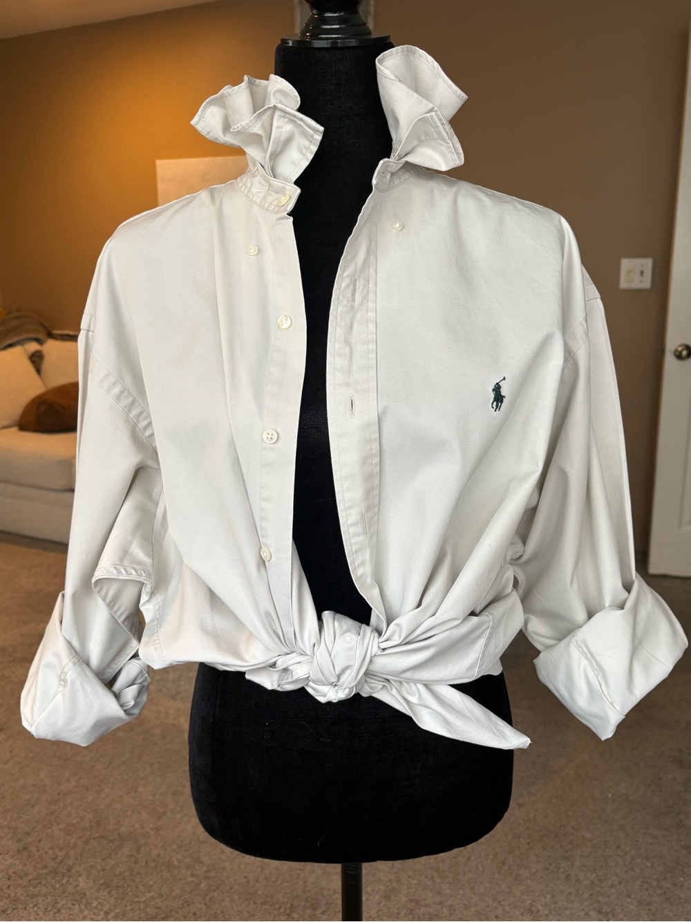 Reworked Ralph Lauren ruffle collar button down shirt size L/XL